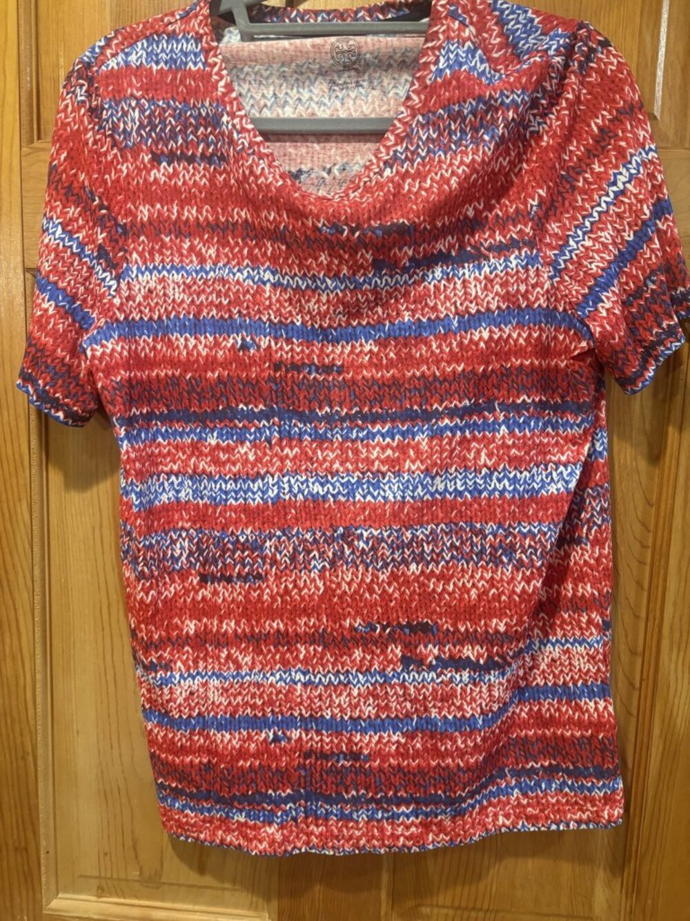Tory Burch Size Large (L) Striped Knit Pattern Short Sleeve Tee